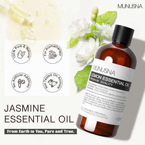 Jasmine Essential Oil 100ML, 100% Pure Natural Jasmine Oil Premium Grade Aromatherapy Oil for Hair Face Skin Body Care, Diffuser, Massage, Home, Soap and Candle Making