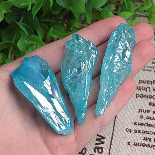 Acxico 5Pcs Titanium Rainbow Aura Lemurian Quartz Blue Crystal Point Healing