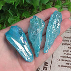 Acxico 5Pcs Titanium Rainbow Aura Lemurian Quartz Blue Crystal Point Healing