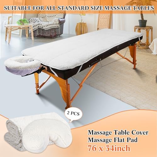 Oudain Fleece Massage Table Pad Set, 76 x 34 Inch Soft and Comfortable Massage Bed Pads, Thick Massage Table Pads Set Includes Pad and Face Rest Cover for SPA, Beauty Salon