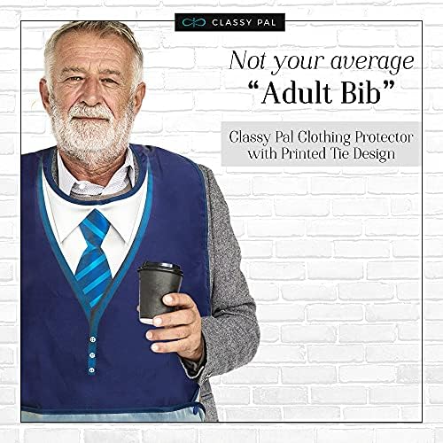 Adult Bibs for Men, Wipe ‘n Wear Clothing Protectors for Eating, Senior Adult Bib Crumb Catcher, Waterproof, Reusable, Washable (Blue Tie)