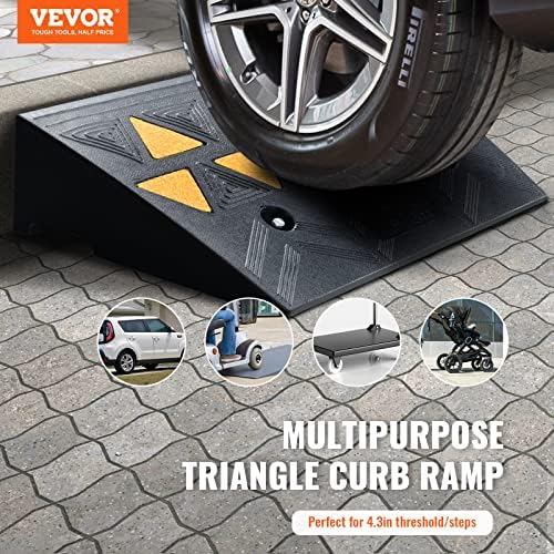 VEVOR Rubber Curb Ramp 2 Pack, 4.3" Rise Height Heavy-Duty 33069 lbs/15 T Capacity Threshold Ramps, Driveway Ramps with Stable Grid Structure for Cars, Wheelchairs, Bikes, Motorcycles