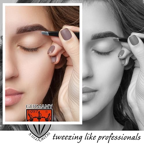 3 Swords Germany – brand quality professional stainless steel precision tweezer set “USA”, slanted, straight, pointed eyebrows hair, synthetic leather case, manicure pedicure by 3 Swords