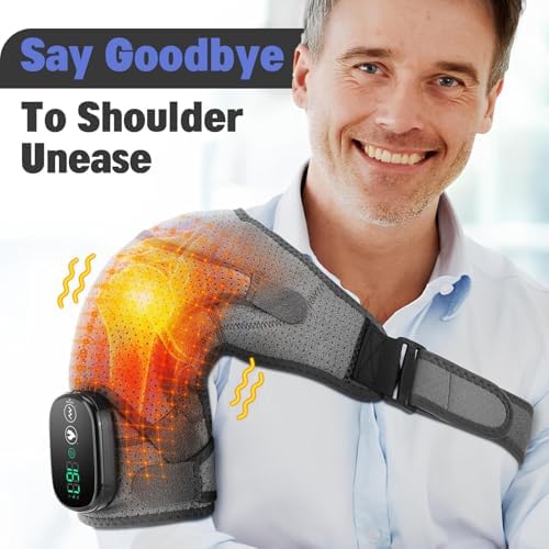 Cordless Shoulder Heating Pad with Massage, Heated Shoulder Wrap for Pain Relief, Heated Shoulder Brace Massager for Frozen Shoulder Deep Tissue