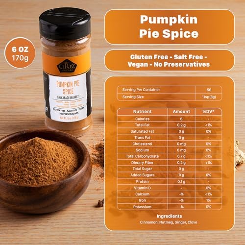 Cerez Pazari Pumpkin Pie Spice 6 oz – Fall Spice Blend with Cinnamon, Nutmeg, Ginger & Cloves – Non-GMO, No Additives – Perfect for Baking, Lattes, Oatmeal & Holiday Recipes