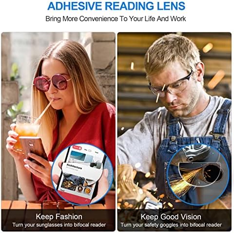 OKH Stick-on Reading Glasses Lens Adhesive Magnification Bifocal Lenses for Sunglasses Safety Goggles, No Water Needed