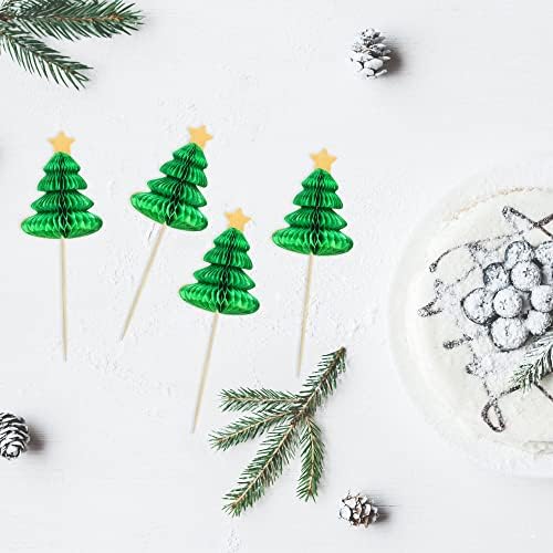Gyufise 24Pcs Christmas Tree Cupcake Toppers Green 3D Christmas Tree Cupcake Picks for Merry Xmas Theme New Year Holiday Baby Shower Kids Birthday Party Cake Decorations Supplies