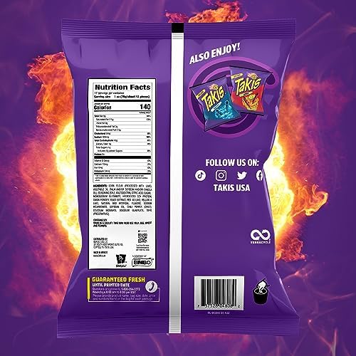 Takis Fuego 17 oz Fiesta Size Hot Chili Pepper & Lime Flavored Extreme Spicy Rolled Corn Tortilla Chips