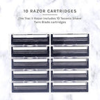 Taconic Shave, Heavyweight All Metal Non-Pivoting Twin Blade Cartridge Razor Compatible with GIllette Trac II, Personna, and Taconic Refills - 10 Cartridges Included