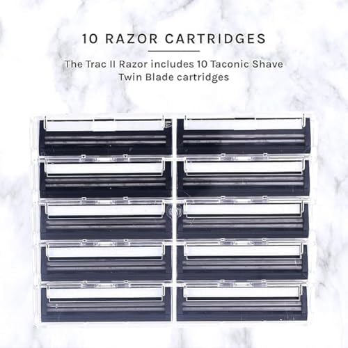 Taconic Shave, Heavyweight All Metal Non-Pivoting Twin Blade Cartridge Razor Compatible with GIllette Trac II, Personna, and Taconic Refills - 10 Cartridges Included