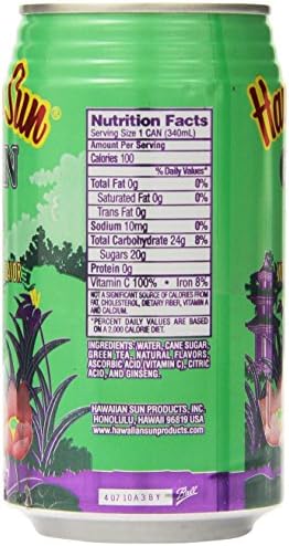 Hawaiian Sun Green Tea with Ginseng, 11.5-Ounce (Pack of 24)