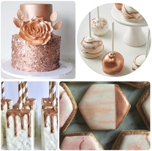 Edible Glitter Paint - 2 fl.oz Metallic Edible Cake Paint for Cake Decorating, Baking, Cupcakes, Candy - Food Grade Shimmer Art Decorative Paint Liquid Luster Dust for DIY Cookie, Fondant (Rose Gold)