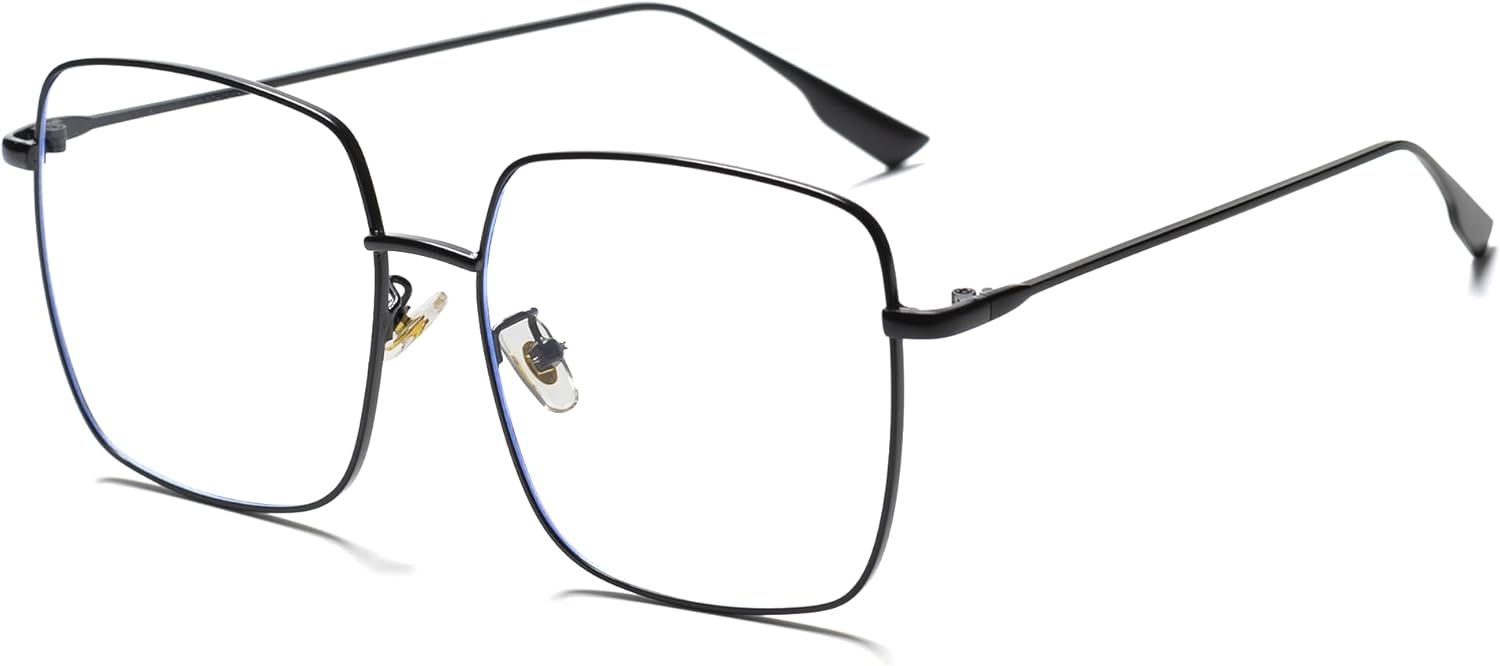 Oversized Square Reader Glasses for Women/Men, Blue Light Blocking Glasses, Large Metal Frame Readers with UV400 Protection
