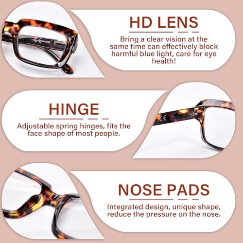 Oprah Style Reading Glasses for Women, Oversized Stylish Blue Light Blocking Computer Readers Ladies with Spring Hinge