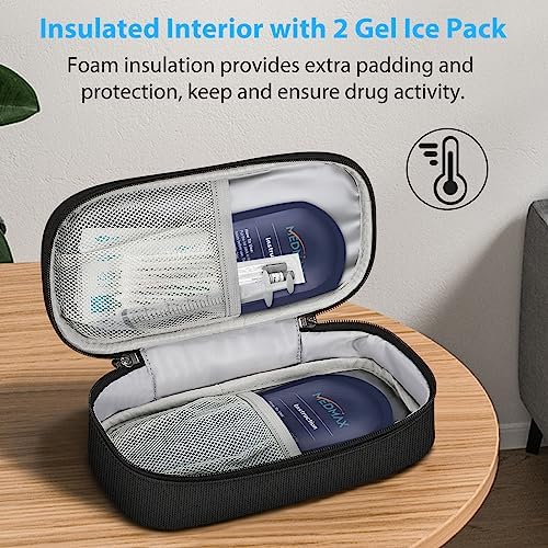 MEDMAX Insulin Cooler Travel Case with 2 Ice Pack, Water Resistant Insulated Diabetic Medication Organizer Carrying Bag with Extra Pouch for Insulin Pen and Other Diabetic Supplies (Black)