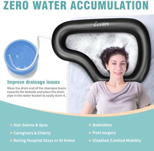 Inflatable Portable Shampoo Bowl,Hair Washing Bowl with Drain Hose & Neck Support, PVC Inflatable Shampoo Bowl for Bedridden Patients, Disabled, Seniors, Kids, Home Care