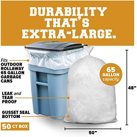 Plasticplace 65 gallon Trash Bags │ 1.5 Mil │ Clear Heavy Duty Garbage Can Liners │ 50” x 48” (50Count)