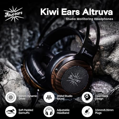 Linsoul Kiwi Ears Altruva Over Ear Headphone, Hi-Fi 50mm Dynamic Driver Monitoring Headphones (Blackwood) Tripowin Nova Monitor Headphone Cable, Over-Ear Wire (3.5mm, Black)