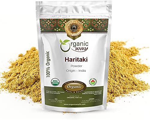 Organic Way Premium Quality Haritaki Powder (Terminalia chebula) - Organic & Kosher Certified | Raw, Vegan, Non GMO & Gluten Free | USDA Certified | Origin - India (1/2LBS / 8 Oz)