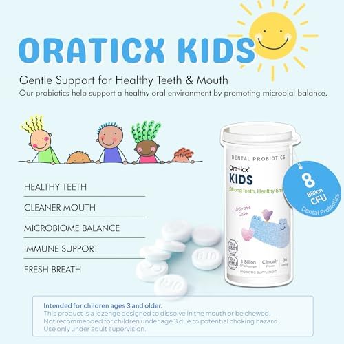 OraTicx Kids Dental Probiotics for Strong Teeth, Healthy Smile, 8 Billion CFU Probiotics for Oral Health, Yogurt Flavor 1-Pack