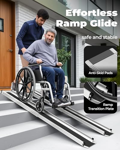 Adjustable Wheelchair Ramp 5FT Telescoping Portable Ramps for Steps Aluminum Lightweight Ramp with Storage Bag Non-Skid Ramps for Wheelchair for Home 60" L x 7.4" W 600lbs Capacity (2 Pack)