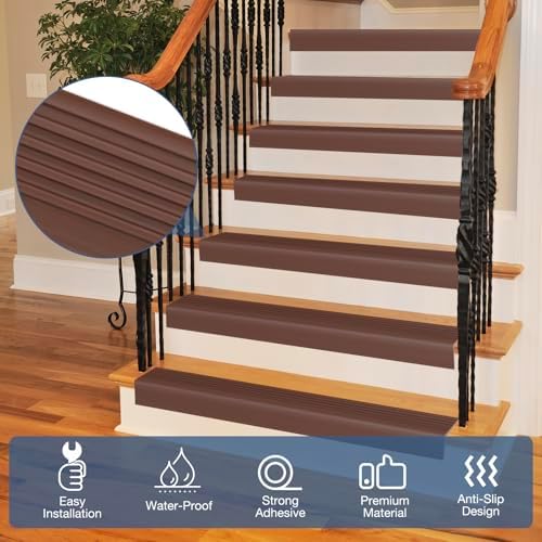 Stair Edge Trim Self Adhesive Vinyl Stair Nosing Molding Trim Non-Slip Rubber Nose Protector Peel and Stick Anti-Slip Edging for Indoor & Outdoor Use (Brown, 4 in x 3.3 Ft)