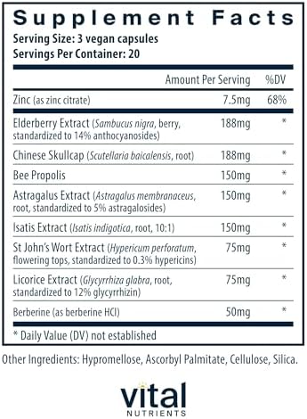 Vital Nutrients ViraCon - Vegan Immune Support Supplement* - Zinc, Elderberry, Licorice Root Extract, & Other Herbs for Comprehensive Immune Support - Gluten, Dairy, Soy Free - Non-GMO - 60 Capsules
