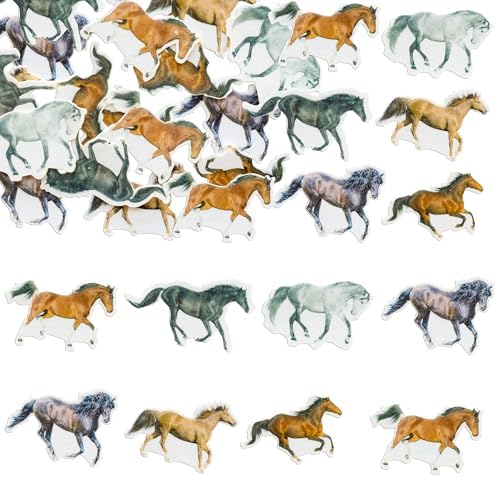 Ephlyn 54Pcs Edible Horse Cupcake Toppers Wafer Paper Animal Racing Horse Cake Toppers Dessert Muffin Cake Pick Decoration for Baby Shower Birthday Party Supplies