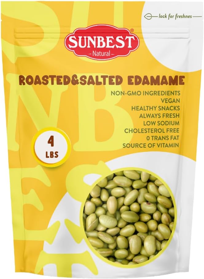 Sunbest Natural Edamame Beans, 4 lbs – Salted & Dry Roasted – Plant-Based Healthy Snack for Adults & Kids – Low Carb, Keto, Vegan & Gluten-Free (64 oz)