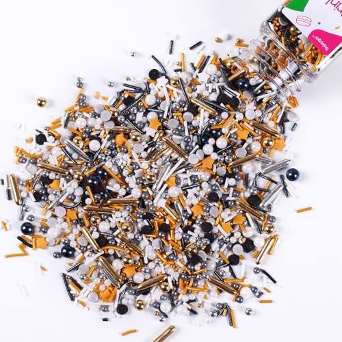 Black Sprinkles for Cake Decorating, 3.52oz Graduation Candy Sprinkles, Metallic Gold and Black Star Sprinkles for Cupcakes Baking Ice Cream Cookies, Wedding Birthday Party Decorations