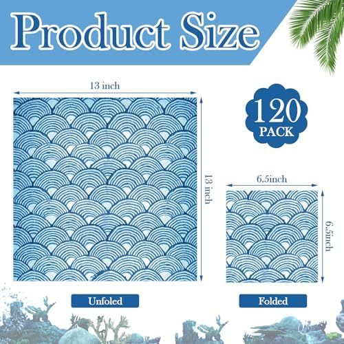 Glenmal 120 Pack Coastal Beach Blue Style Decoupage Paper Napkins, 12 Styles Decorative Cocktail Napkins for DIY Crafting Guest Tea Party Scrapbook Holiday Birthday Wedding Baby Shower, 13 Inch