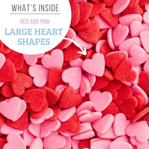 Sweets Indeed Valentines Sprinkles Red & Pink Heart Sprinkles | Heart Sprinkles for Cookies, Cupcakes & Cakes | Edible Heart Decorations for Holiday & Everyday Baking | 3.1 ounces