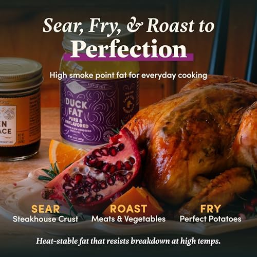 FOND Regenerative Pure Duck Fat for Cooking - 14oz Pure & Unflavored Rendered Duck Fat, High Smoke Point Oil for Searing, Roasting, Sautéing - Keto & Paleo Friendly, Neutral Buttery Flavor & Non-GMO