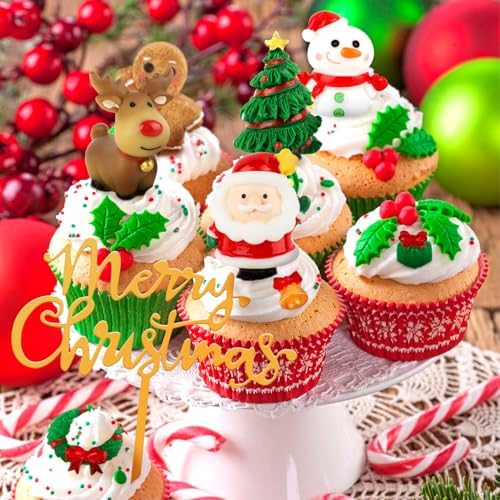 9 Pcs Christmas 3D Cartoon Figurine Ornaments Set Cake Toppers Decorations Mini Resin Santa Claus Christmas Trees Snowman Ornaments for Cake Toppers Tree Decor Holiday Crafts