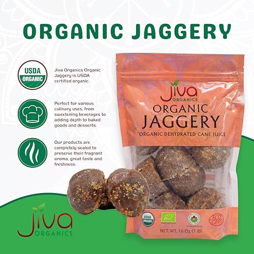 Jiva Organics Jaggery Whole 1 LB (454g) | Cone Shapes - Gur, Panela | Unrefined Natural Cane Sugar | No Chemicals, No Preservatives