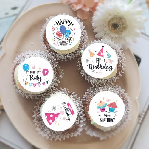 32pcs Edible Colorful Cupcake Toppers - Wafer Paper Birthday Cake Picks for Kids or Adults Parties