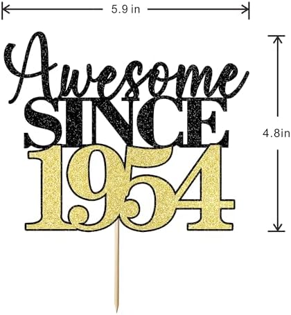 Awesome since 1954 cake topper, black gold glitter men and women cheer to 70 years old happy birthday cake decoration 70th Wedding Anniversary Party Decorations Supplies
