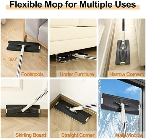 Jelymark Flat Mop and Bucket with Wringer Set, Separates Dirty and Clean Water, 3-Chamber Mop Wet and Dry Use, Not-Hands Squeeze Mops for Floor Cleaning, 4 Reusable Microfiber Mop Pads Included