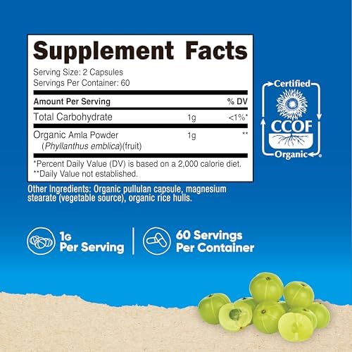 Nutricost Amla 1000mg, 120 Vegetarian Capsules - CCOF Certified Made with Organic, Non-GMO, Gluten Free, 60 Servings