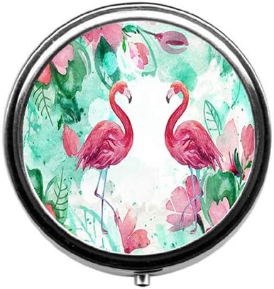 Watercolor Flowers and Flamingos Cute Pill Box/Pill case-Round Pill Box/case- Three-Compartment Pill Box/Pill case …