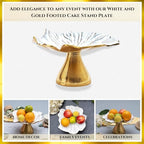 GUTE Flower Gold & White Fruit Bowl & Footed Pedestal Cake Stand Antique Inspired Pedestal Dessert Table Serving Tower Display Set Fruit Plate Organizer Tray for Weddings, Birthdays, 10" D 5.5" H