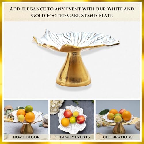 GUTE Flower Gold & White Fruit Bowl & Footed Pedestal Cake Stand Antique Inspired Pedestal Dessert Table Serving Tower Display Set Fruit Plate Organizer Tray for Weddings, Birthdays, 10" D 5.5" H