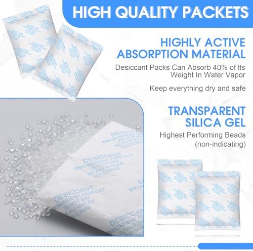 10 Pack 200 Gram Silica Gel Packets Desiccant Packs for Storage Food Safe Moisture Absorber Packs for Spices Jewelry Clothes Shoes Electronics Seeds Safes, Etc