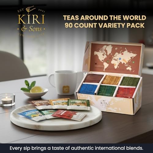 Exotic Teas of the World Gift Set – 90 Count International Tea Bags Variety Pack | Global Sampler Box Featuring England, France, Italy, Morocco, Greece & China | Gourmet Assorted Gift Travel Lovers
