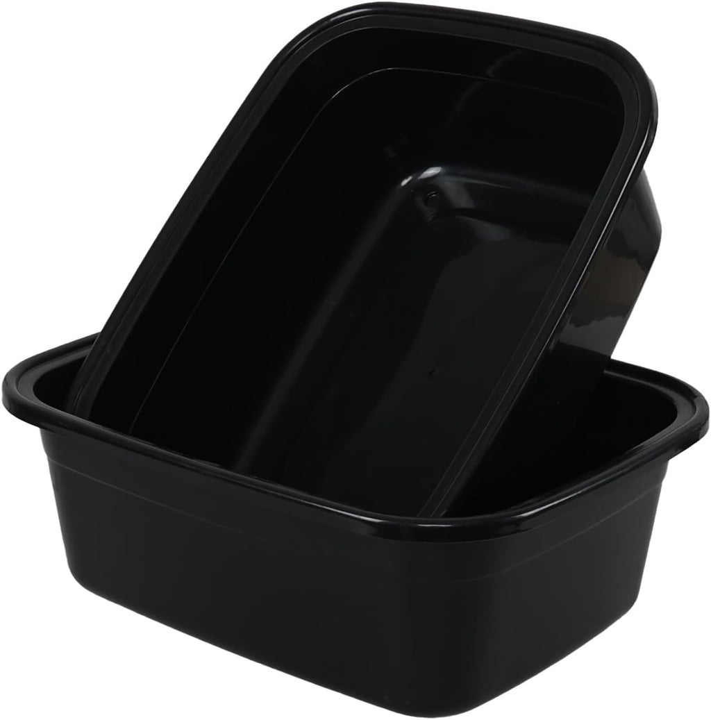 2-Pack 18 Quart Large Plastic Wash Basin, Rectangular Dish Pans, Black