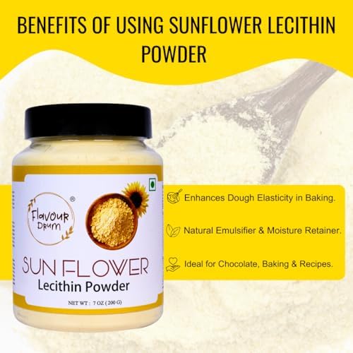 Flavour Drum Sunflower Lecithin Powder (7oz / 200g) | Non-GMO Natural Emulsifier for Smooth Texture in Baking & Beverages
