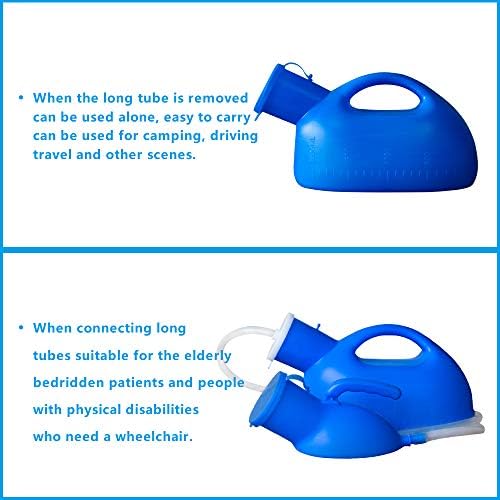 2000ml Portable Urinal for Men, Large Capacity Bedside Urinal with Lid & Tubing, Leak Proof Travel Urinal for Car Camping Outdoor, Male Urinal Set for Nighttime Use with Funnel Brush