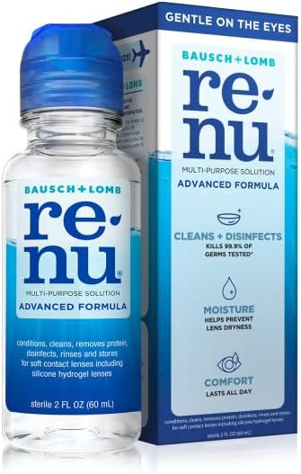 Renu Advanced Formula Multi-Purpose Solution, Gentle on Eyes, Cleans & Disinfects, Moisturizes for Comfort, Travel Size 2 fl oz (Pack of 2)