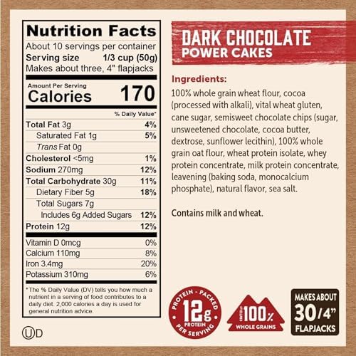 Kodiak Cakes Protein Pancake Power Cakes, Flapjack and Waffle Baking Mix, Dark Chocolate, 18 Ounce (Pack of 6)