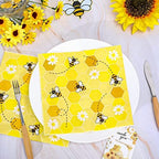 Whaline Bee Paper Napkins 6.5 x 6.5 Inch Bumblebee Daisies Print Disposable Luncheon Napkins Yellow Honeycomb Lunch Napkin for World Bee Day Spring Summer Dinner Buffet Tableware Supplies, 80 Pack